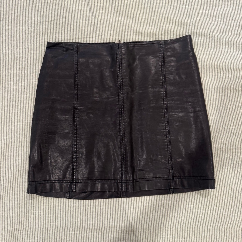 Free People Black Leather Midi Skirt